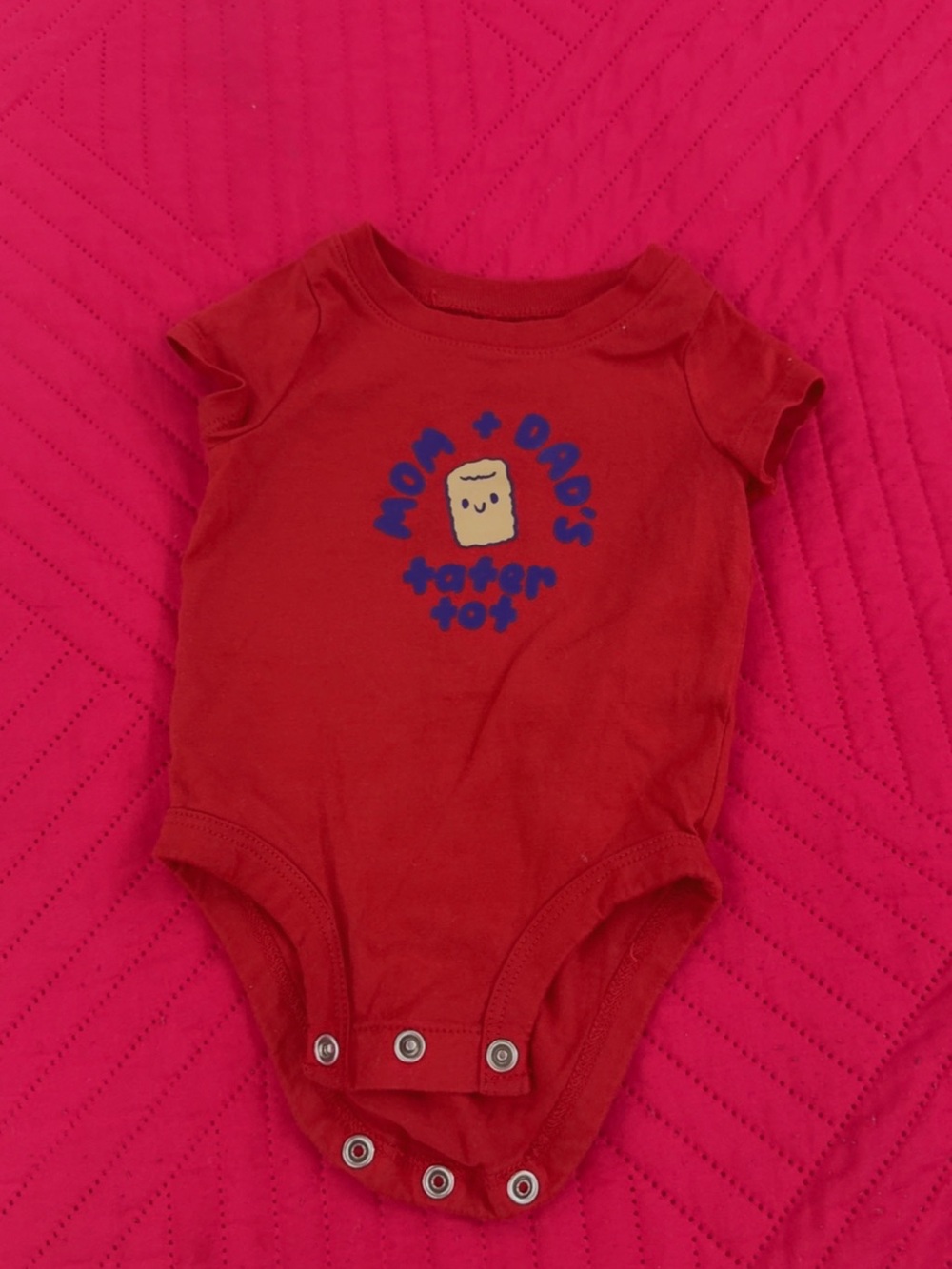 Carter's Red Baby One-Piece Bodysuit with Blue Tater Tot Graphic